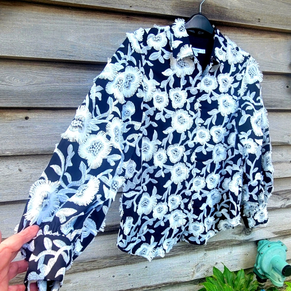 Chico's Black & White Embroidered Top-0